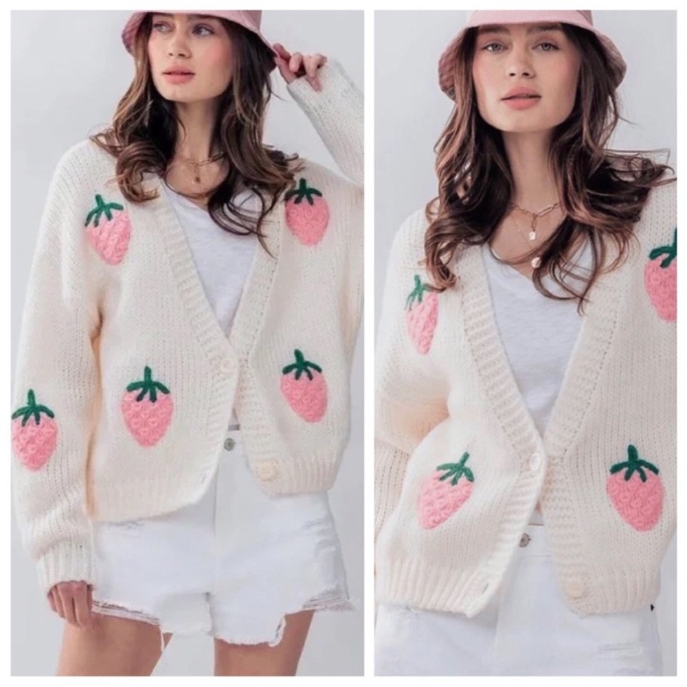 Luna Ivy Anthropologie Strawberry Cardigan Sweater - Size XS